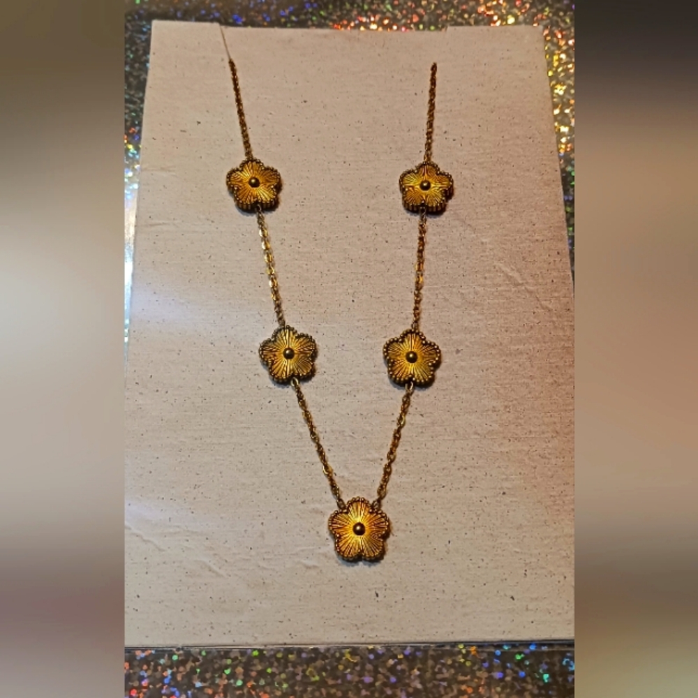 Golden Flower Chain Necklace Steel Adjustable Floral